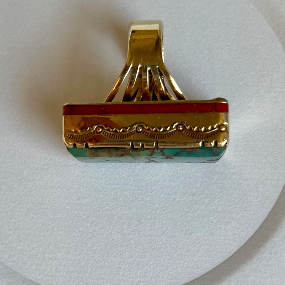 Native American Navajo Ray Morton Whirling Wind 18K Turquoise Ring - Picture 10 of 16